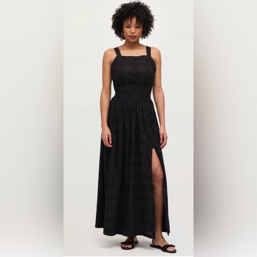 Hill House Black Eyelet Maxi Dress with Side Slit